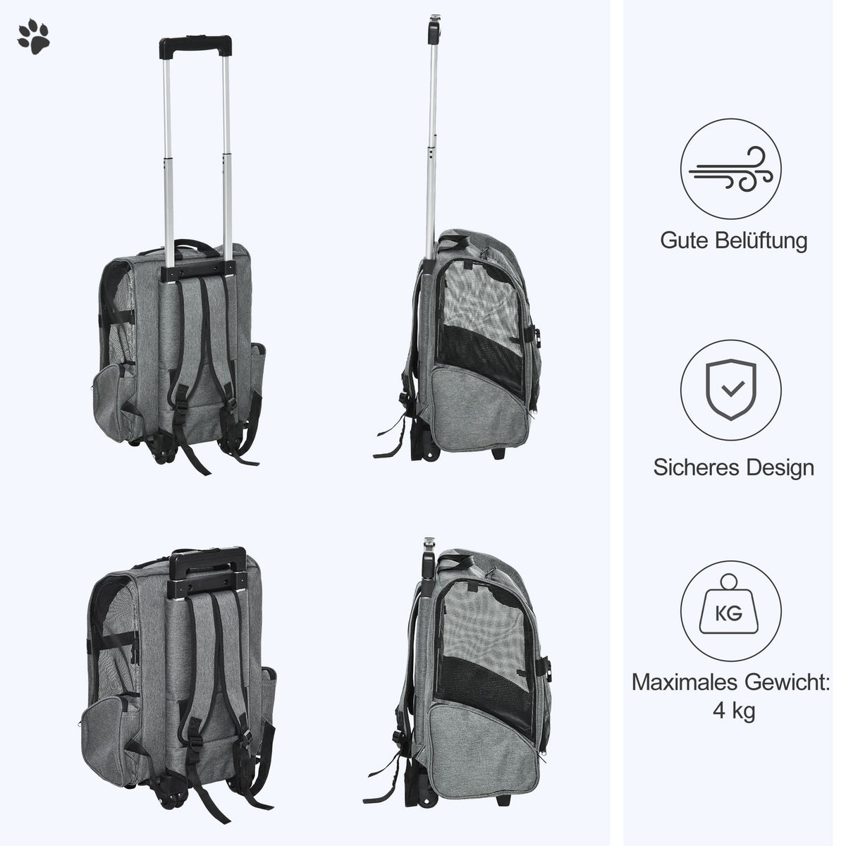 Dog Trolley 2-In-1 Carrier & Pet Backpack For Animals, Breathable Oxford Fabric, With Door & Window