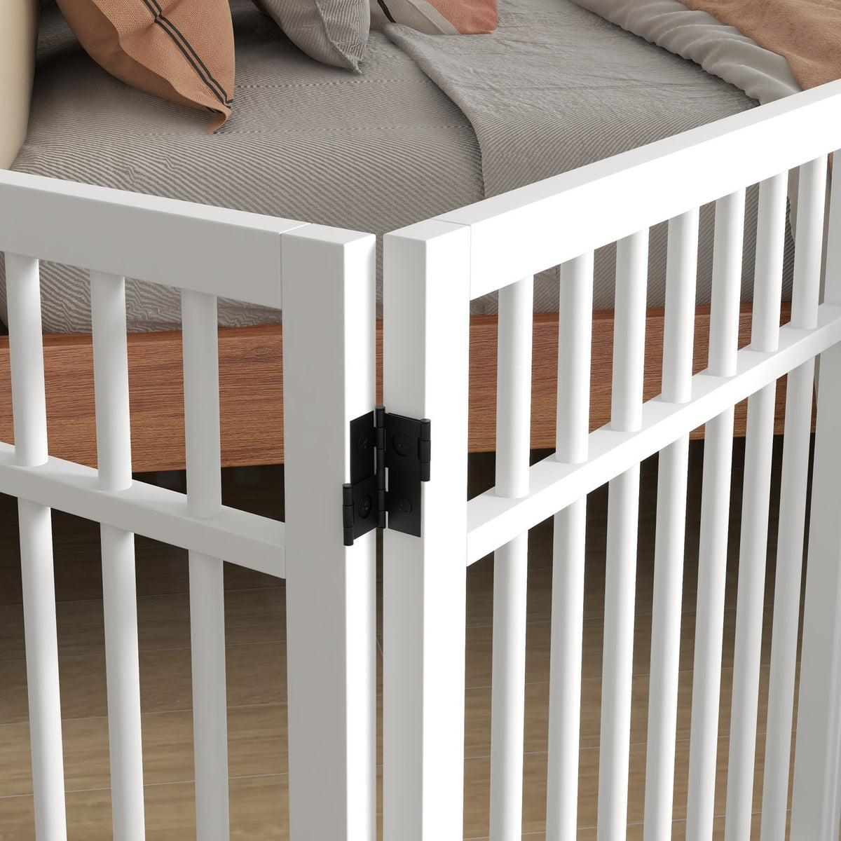 Dog barrier, 4 pieces, 183 x 61 cm, foldable door safety gate made of wood, free-standing dog gate with 2 support feet