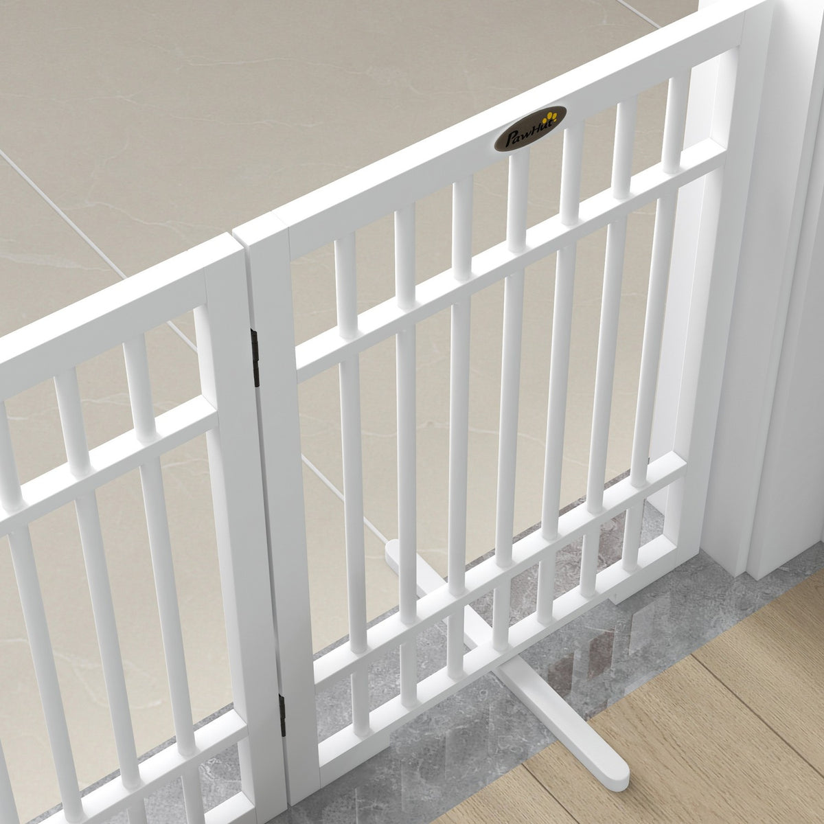 Dog barrier, 4 pieces, 183 x 61 cm, foldable door safety gate made of wood, free-standing dog gate with 2 support feet