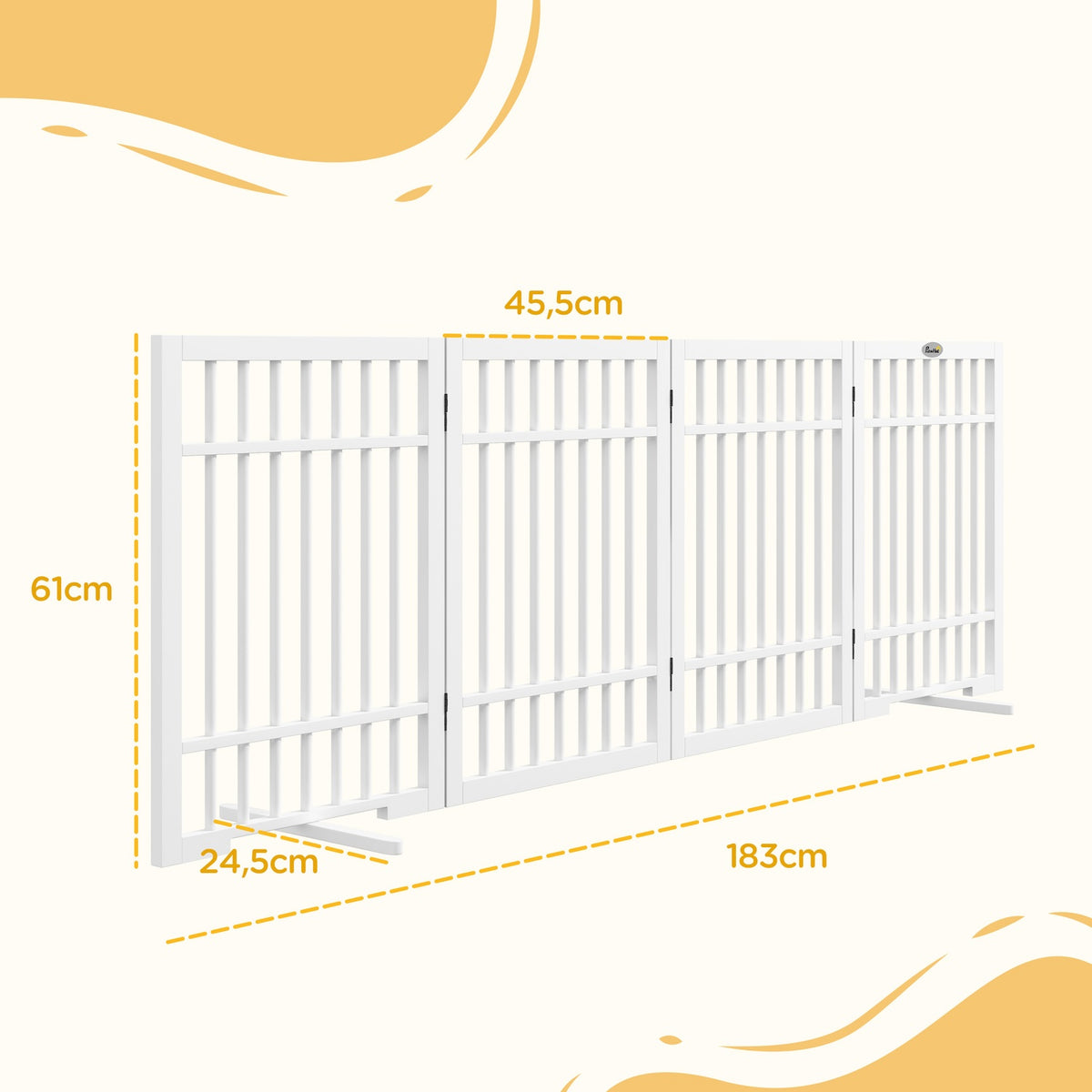 Dog barrier, 4 pieces, 183 x 61 cm, foldable door safety gate made of wood, free-standing dog gate with 2 support feet