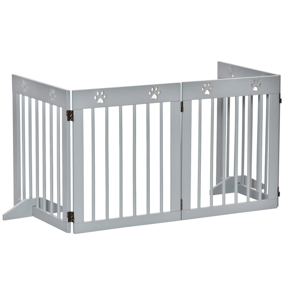 Dog barrier, 4 pieces, 204 x 61 cm, foldable door safety gate with 2 support feet, free-standing dog gate, wooden stair gate for hallway, stairs, light gray