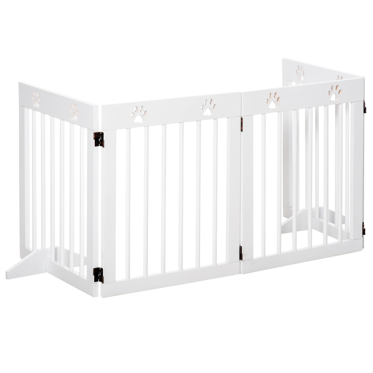Dog barrier, 4 pieces, 204 x 61 cm, foldable door safety gate with 2 support feet, free-standing dog gate, wooden stair gate for hallway, stairs, white