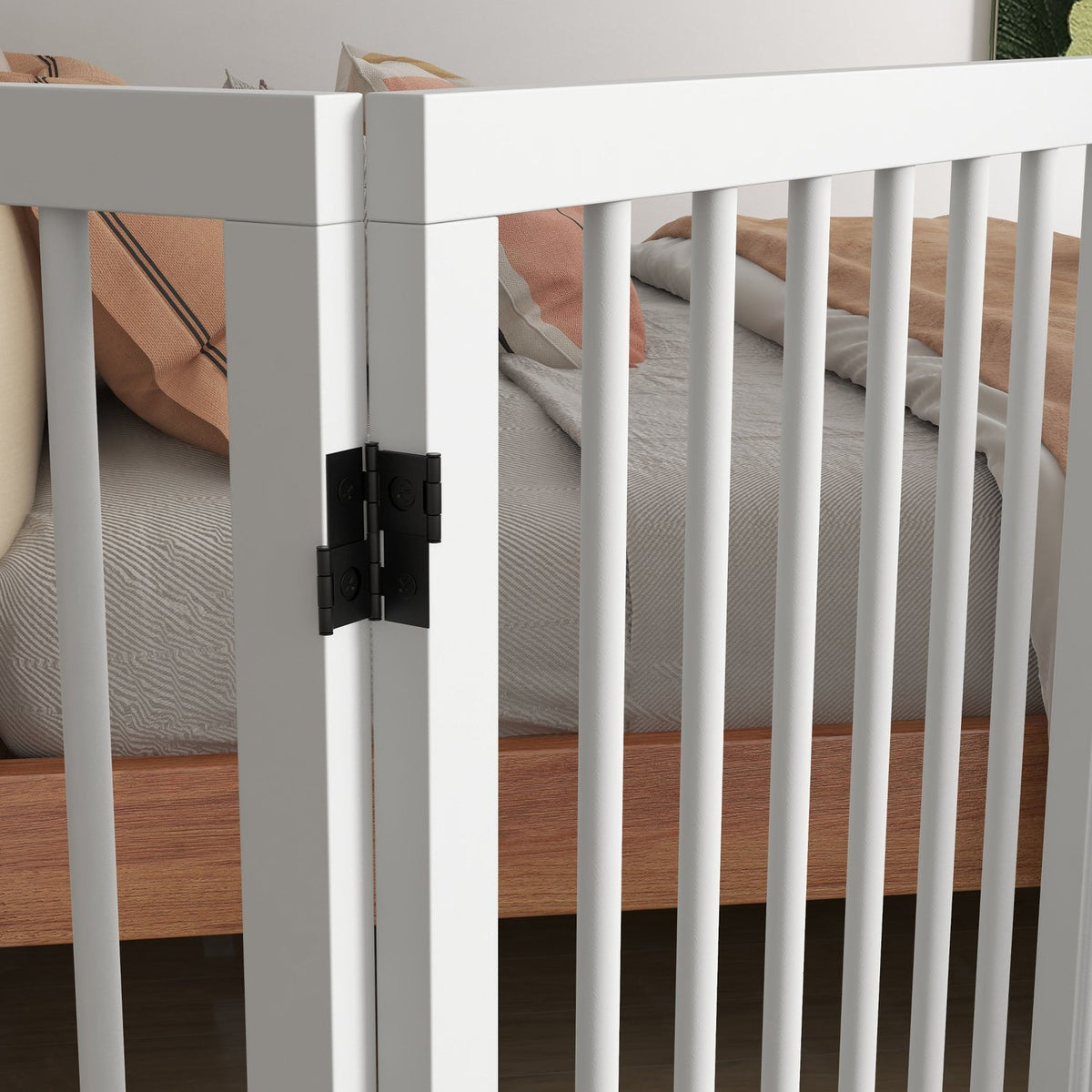 Dog barrier, 4 pieces, 206 x 76 cm, foldable door safety gate with 2 support feet, free-standing wooden dog gate, stair gate for kitchen