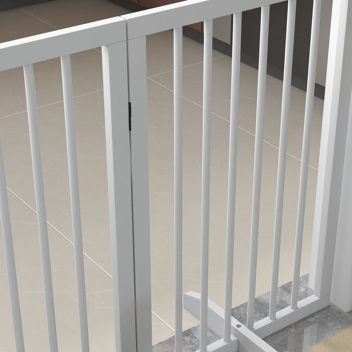 Dog barrier, 4 pieces, 206 x 76 cm, foldable door safety gate with 2 support feet, free-standing wooden dog gate, stair gate for kitchen