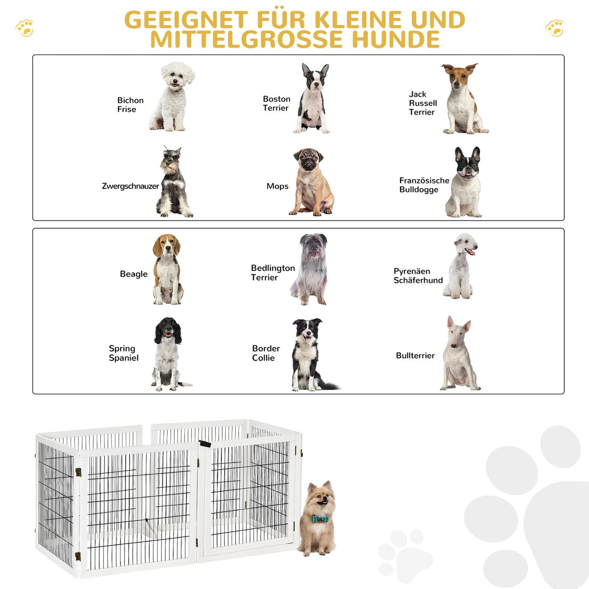 Dog barrier, adjustable safety gate with feet, 432 x 70 cm wooden dog gate, foldable stair gate, dog barrier for stairs, doors, hallway, 6 panels, white |