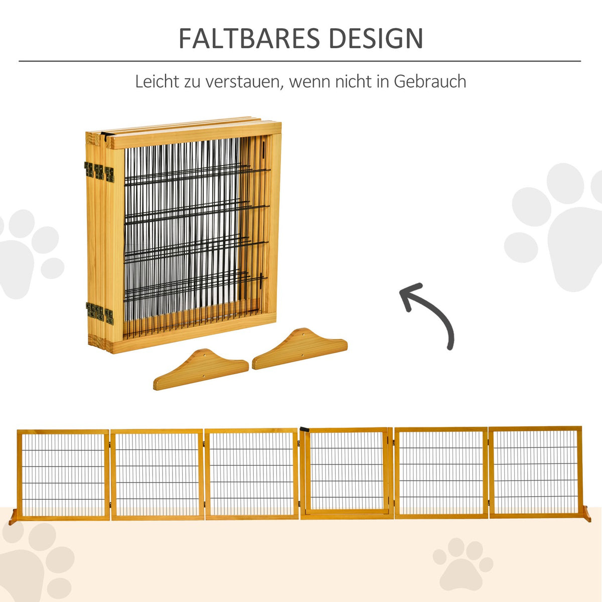 Dog barrier, adjustable safety gate with feet, 432 x 70 cm wooden dog gate, foldable stair gate, dog barrier for stairs, doors, hallway, 6 panels, yellow |