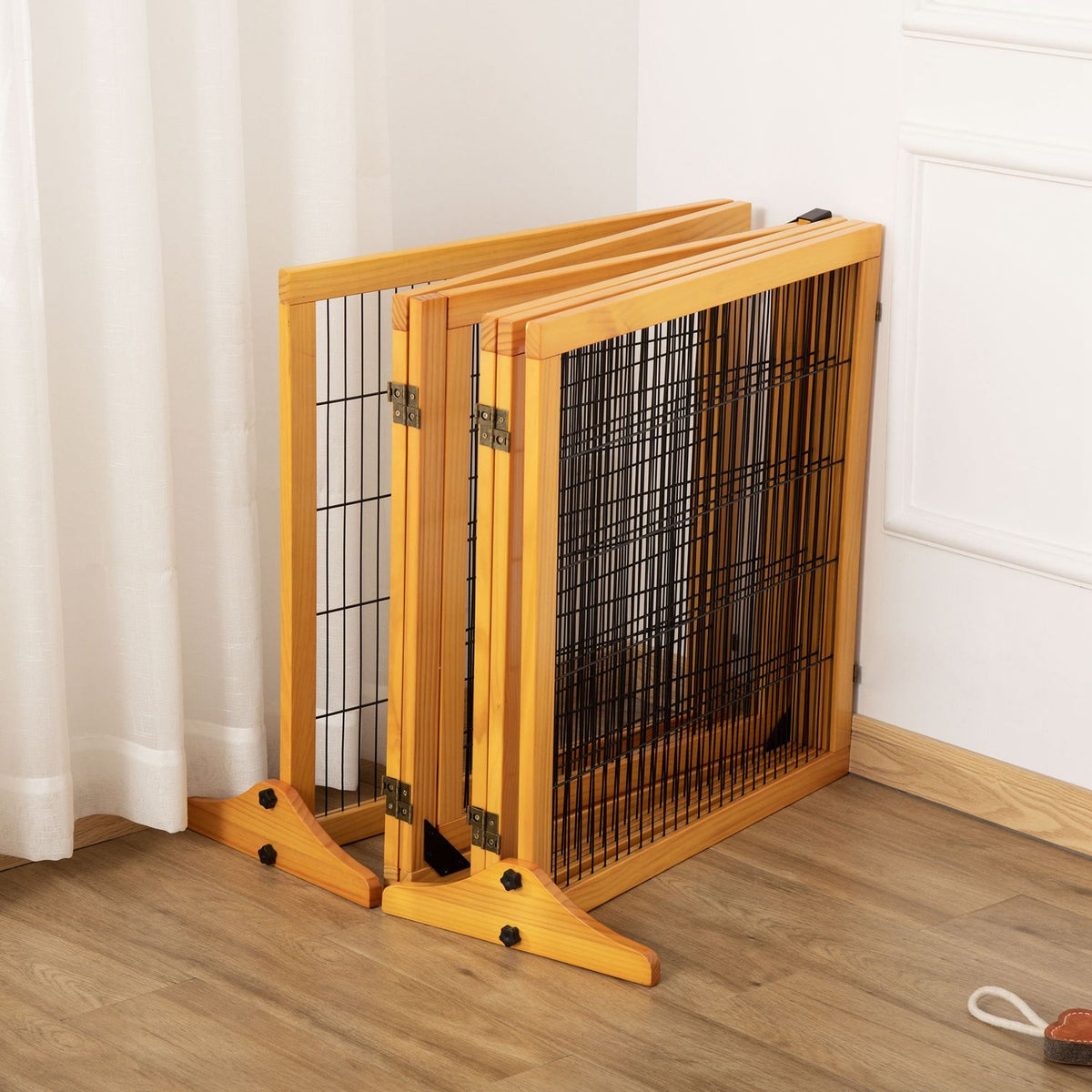 Dog barrier, adjustable safety gate with feet, 432 x 70 cm wooden dog gate, foldable stair gate, dog barrier for stairs, doors, hallway, 6 panels, yellow |