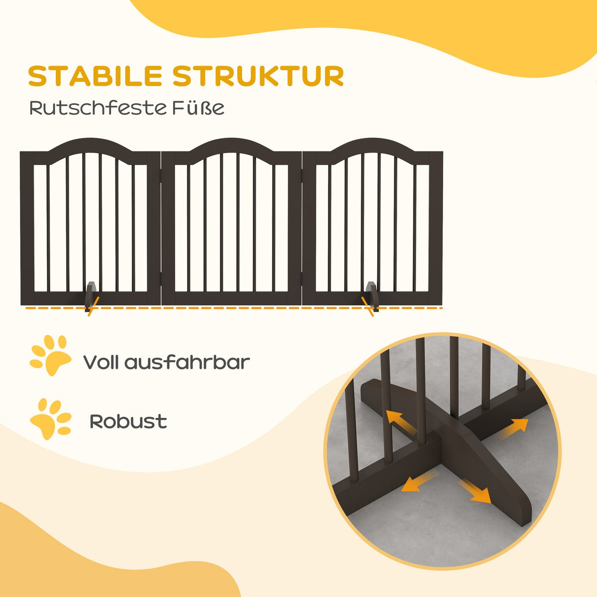 Dog barrier, foldable, dog gate, configuration gate, 3 parts with two support feet, stair gate, dog barrier, door protection gate, coffee, 154.5 x 29.5 x 61 cm
