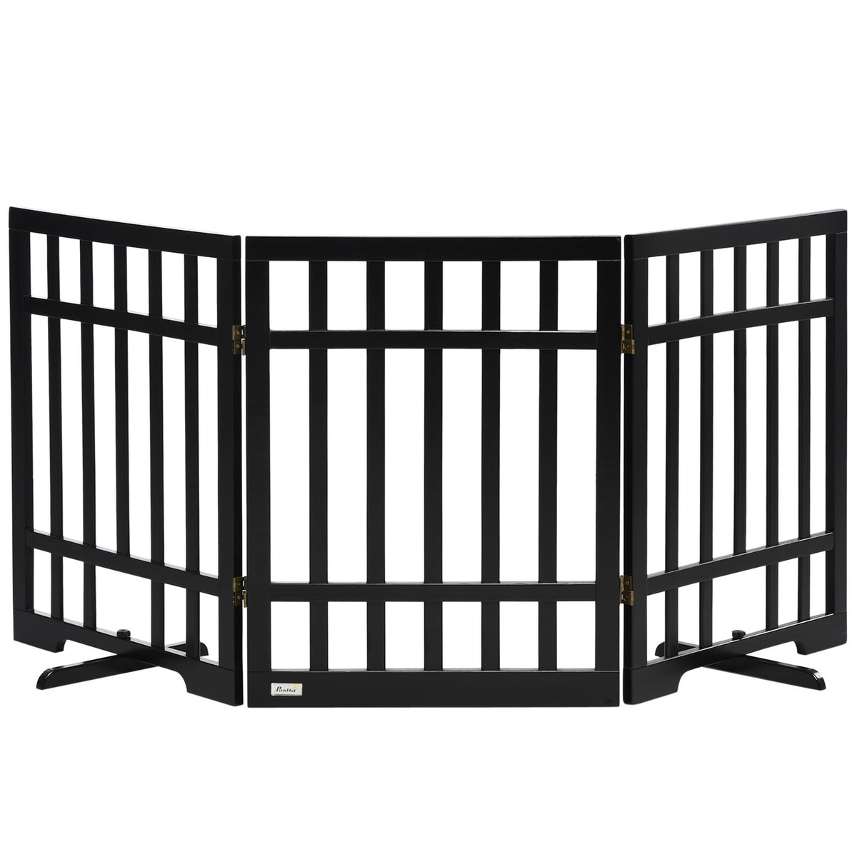 Dog barrier, foldable wooden door protection gate, free-standing dog gate, dog barrier with rubber buffer, black, 181x35x76 cm