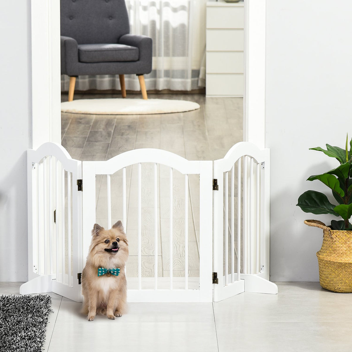 Dog barrier protective gate dog gate configuration gate 3-part with two support feet stable foldable MDF white 154.5x29.5x61 cm