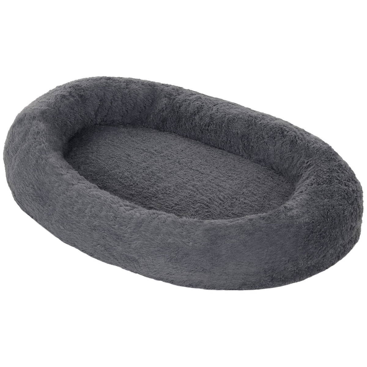 Dog bed, cat bed with washable covers, handle, cozy dog cushion for dogs and people, non-slip, plush, dark gray
