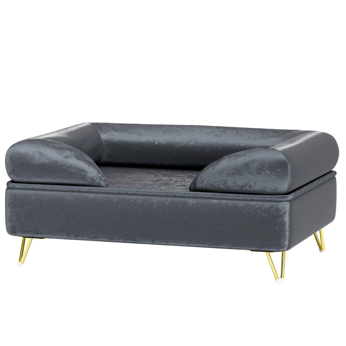 Dog bed sofa for small and medium-sized dogs, 76x53.5x34cm, load capacity 10 kg, folded backrest, metal feet, velvet, gray