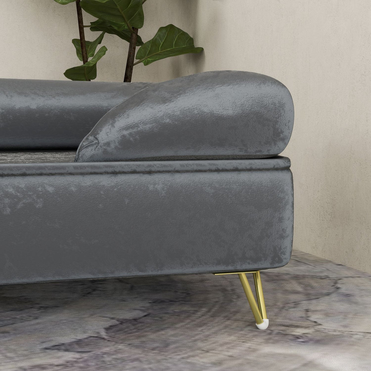 Dog bed sofa for small and medium-sized dogs, 76x53.5x34cm, load capacity 10 kg, folded backrest, metal feet, velvet, gray