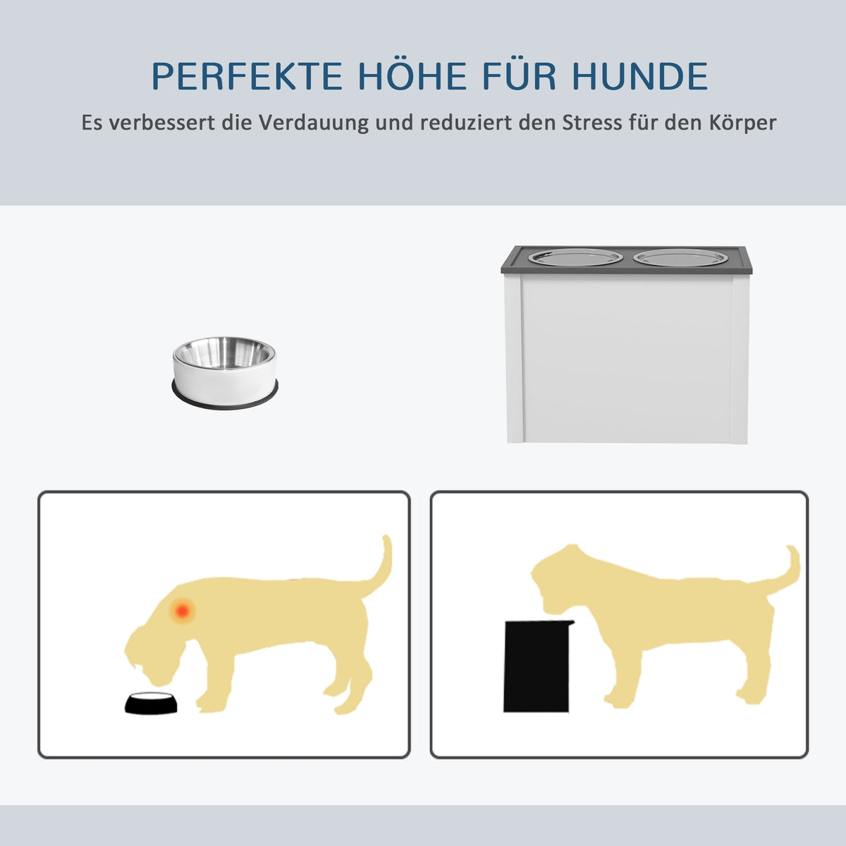 Dog bowl, dog feeding station with storage space, water bowl, bowl stand with 2 L stainless steel bowls, dog bowl stand, feeding bowl for large dogs, white