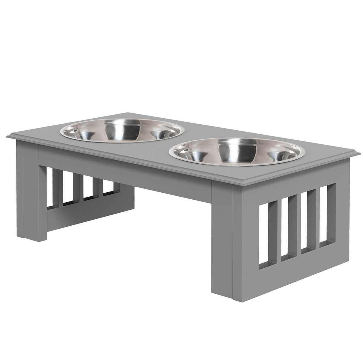 Dog bowl with 2 bowls, 0.9 L food bowl, raised cat food bowl, easy-care, stainless steel gray, 44 x 24 x 15 cm