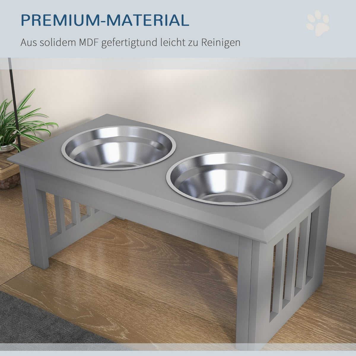 Dog bowl with 2 bowls, 2 L food bowl, raised cat food bowl, easy care, stainless steel gray, 58.4 x 30.5 x 25.4 cm