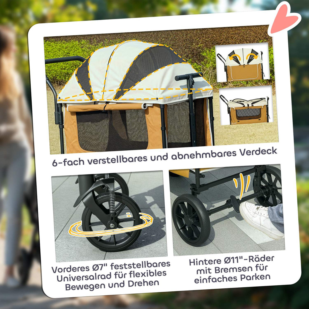 Dog buggy foldable for dogs & cats up to 30 kg 110 x 65 x 102 cm brown