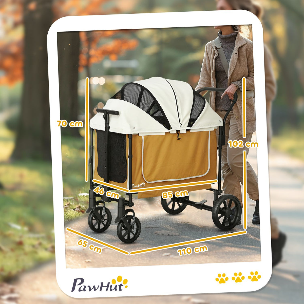 Dog buggy foldable for dogs & cats up to 30 kg 110 x 65 x 102 cm brown