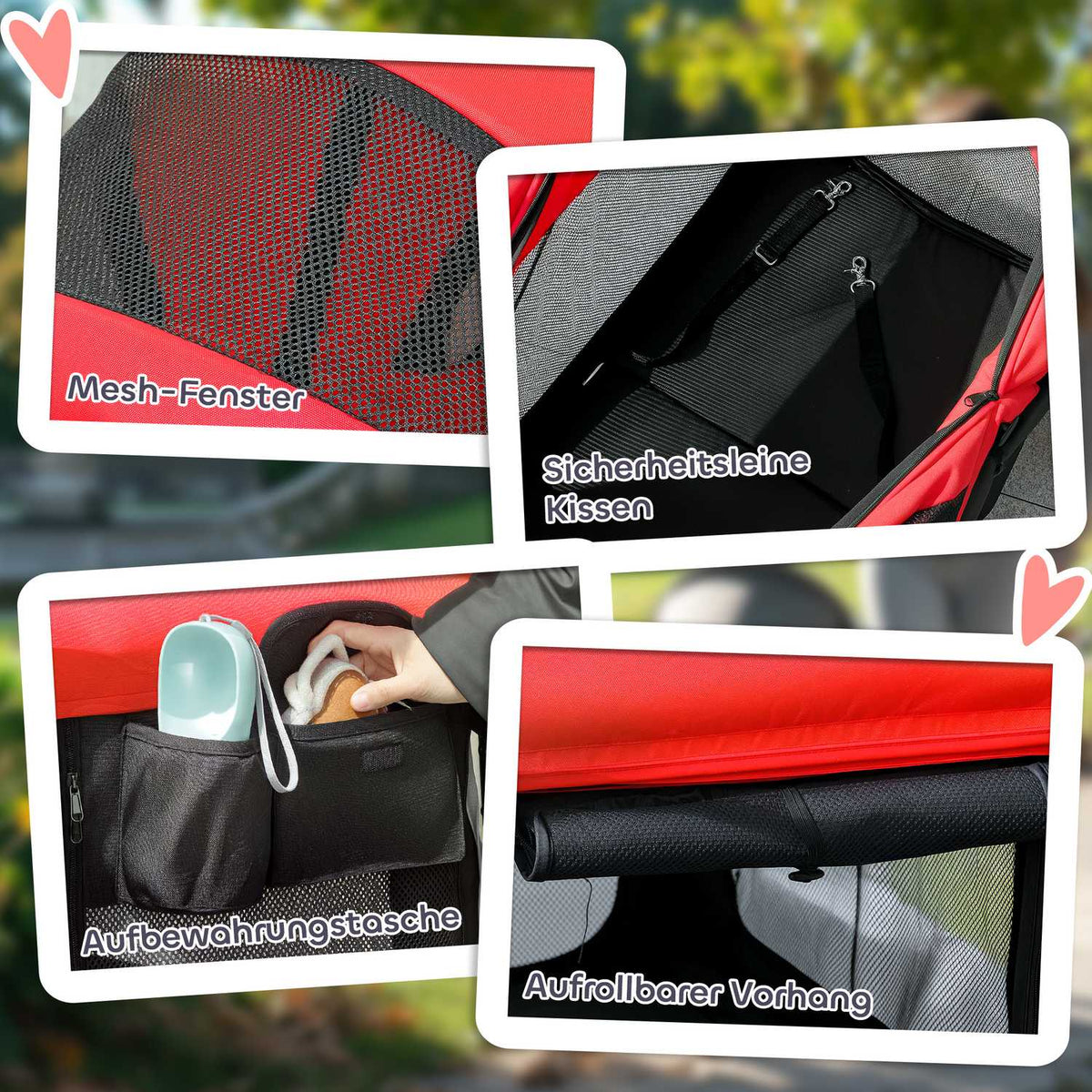 Dog buggy foldable for dogs & cats up to 30 kg 110 x 65 x 102 cm red