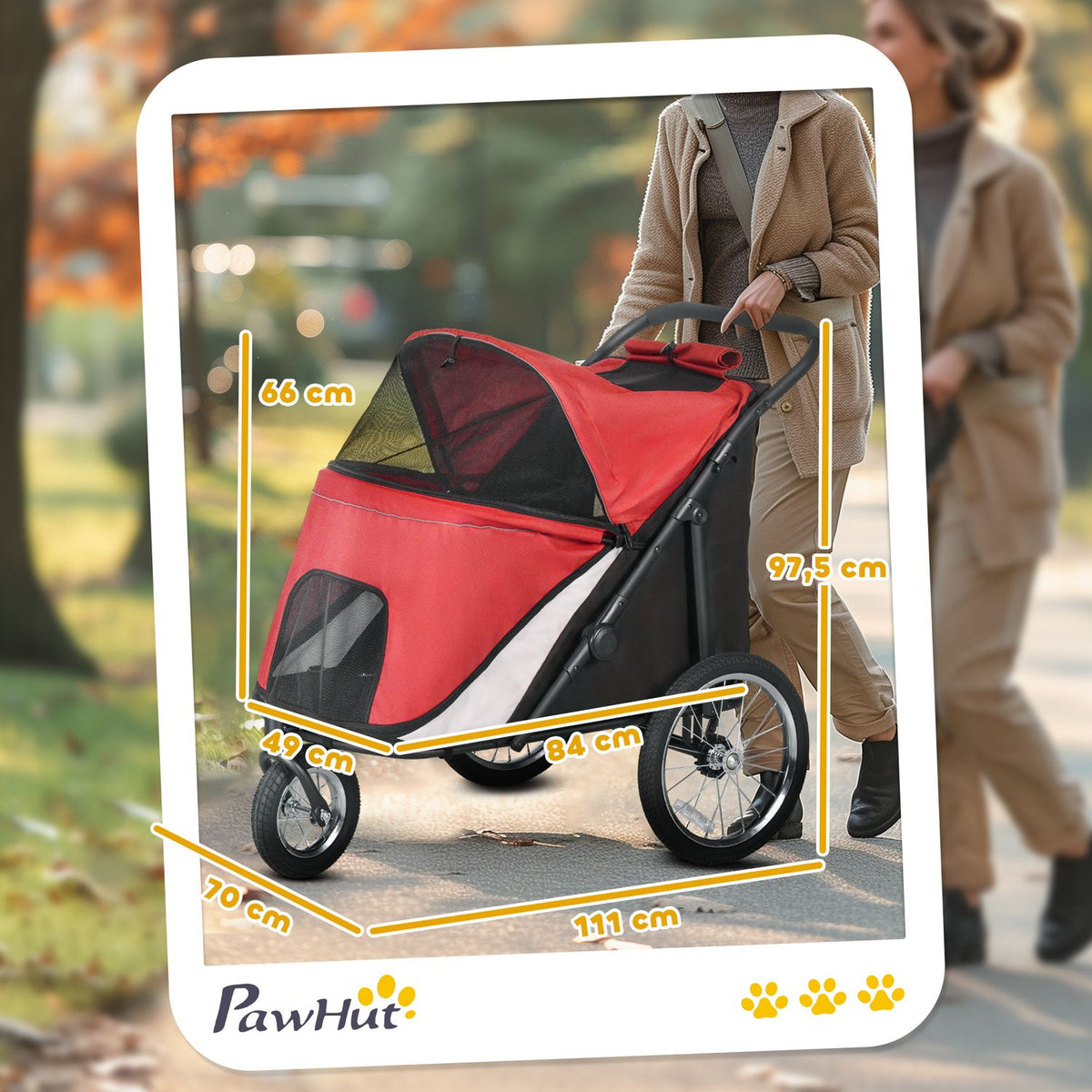 Dog buggy, foldable, with reclining cushion, steel frame, red/black