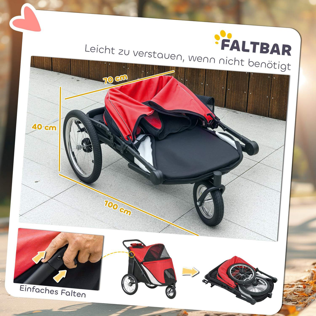 Dog buggy, foldable, with reclining cushion, steel frame, red/black