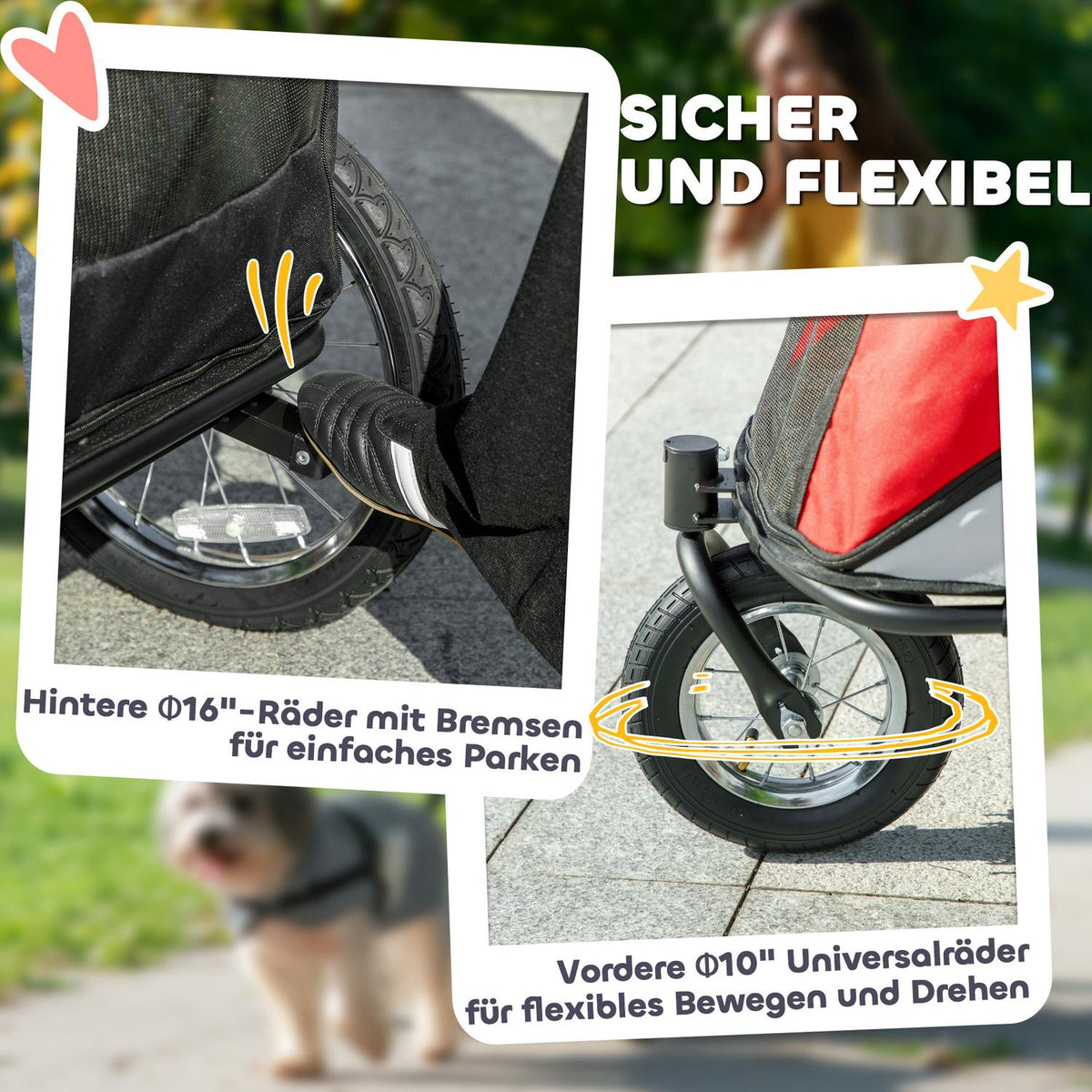 Dog buggy, foldable, with reclining cushion, steel frame, red/black