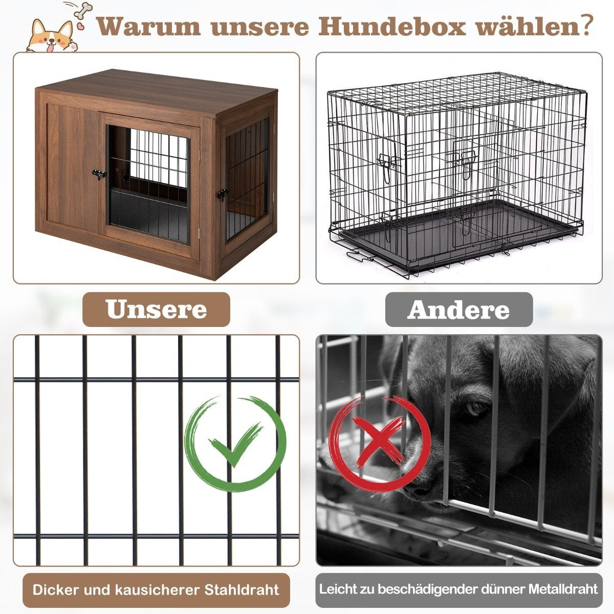 Dog cage animal cage combination of pet box & side table with cushion 92 x 59 x 66.5 cm