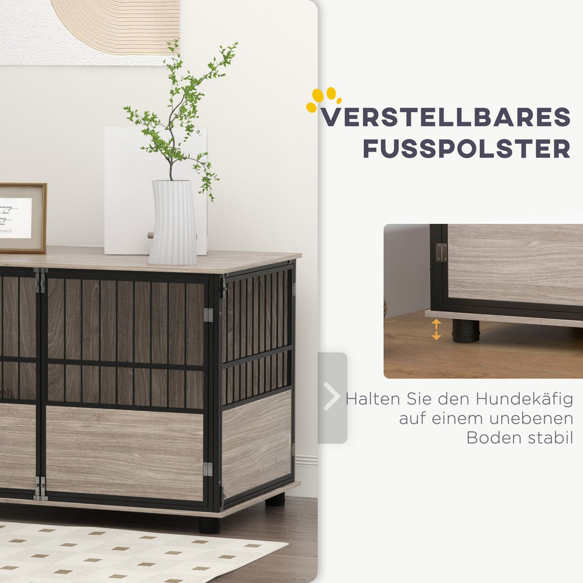 Dog cage for home, dog house, non-slip pet cage, dog box with doors, dog house for up to large dogs, walnut, 100x60x68cm
