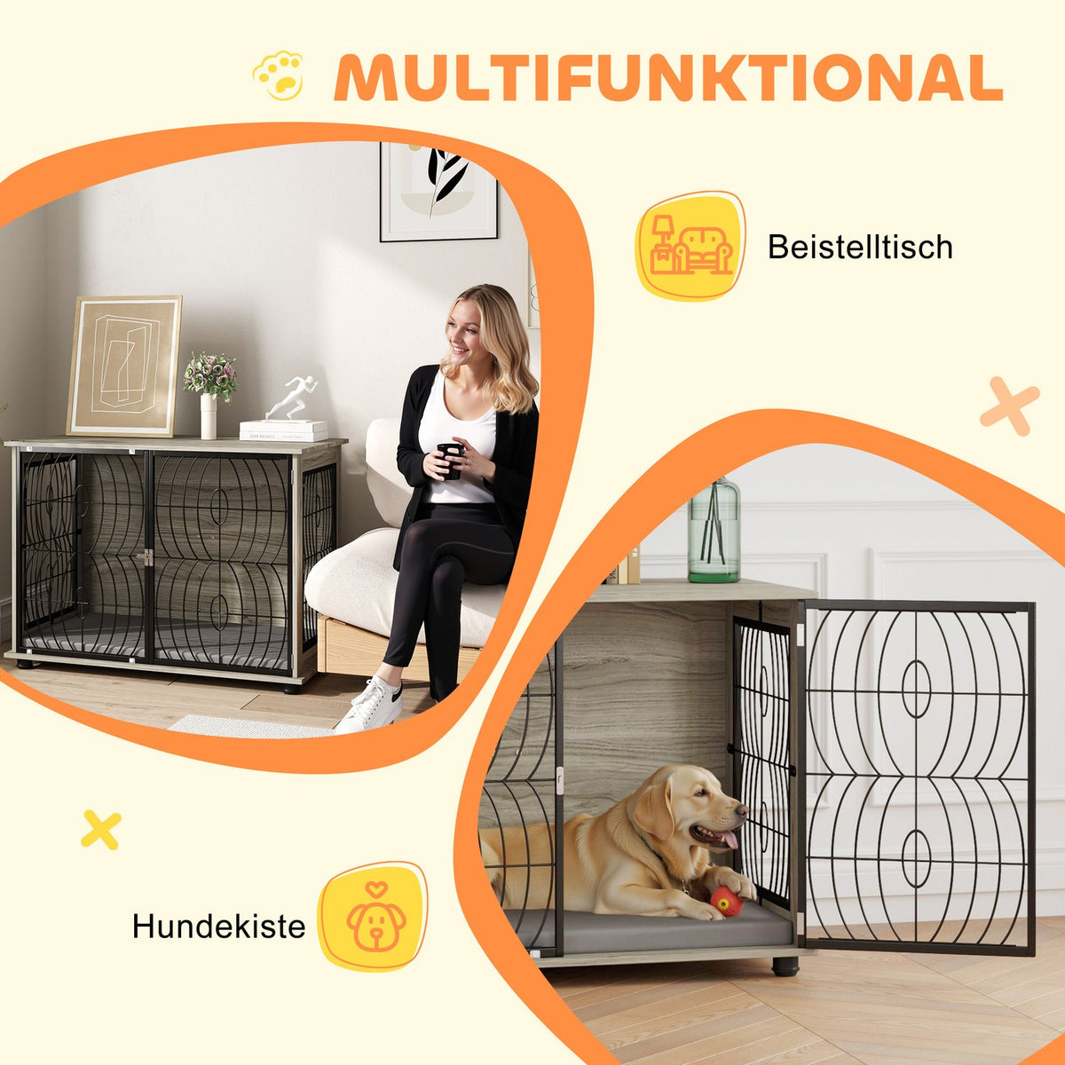 Dog cage for home, dog kennel, indoor pet cage with cushion, dog house with window, dog crate for large dogs, gray, 100 x 60 x 73.5 cm |