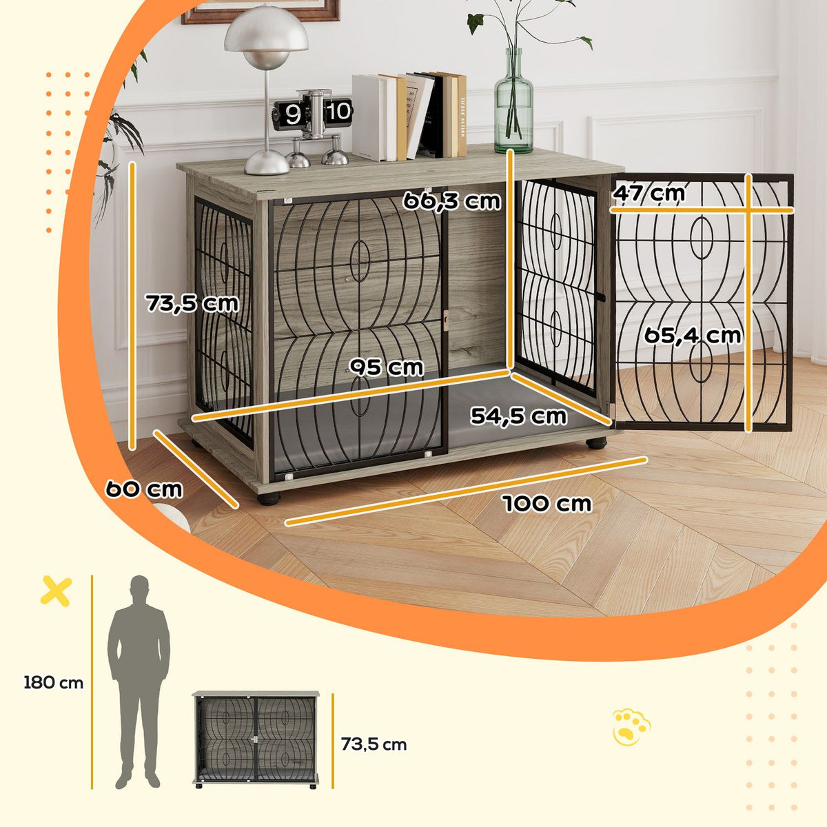 Dog cage for home, dog kennel, indoor pet cage with cushion, dog house with window, dog crate for large dogs, gray, 100 x 60 x 73.5 cm |