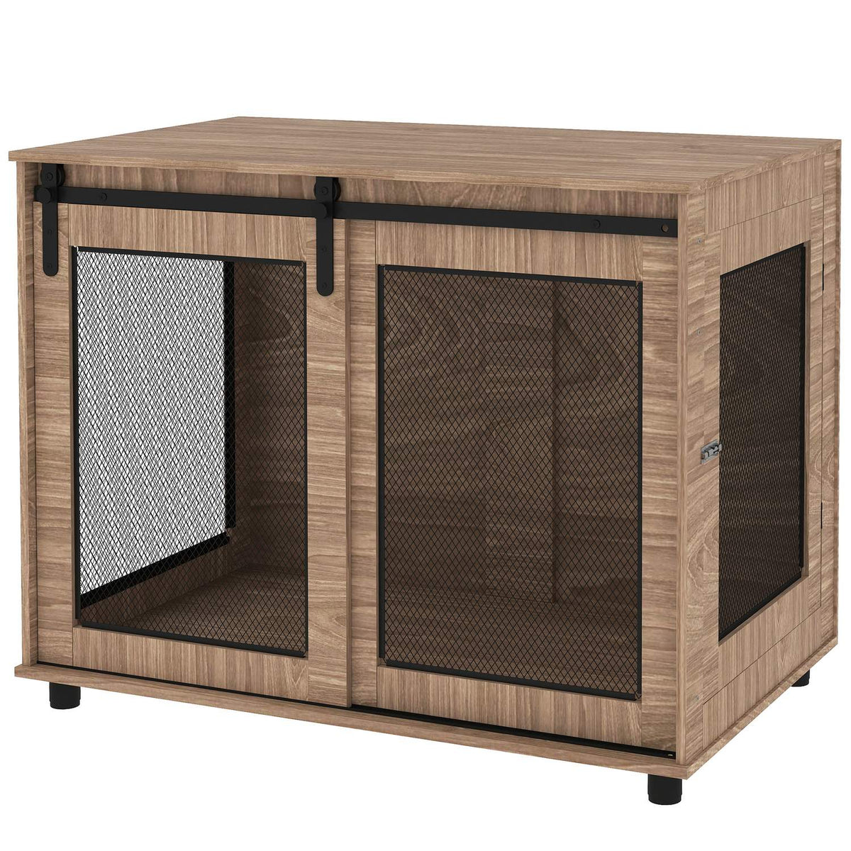 Dog cage furniture, dog box with 2 lockable doors, side table for home, dog house for large dogs under 30 kg, steel, 98 x 60 x 78 cm, walnut |