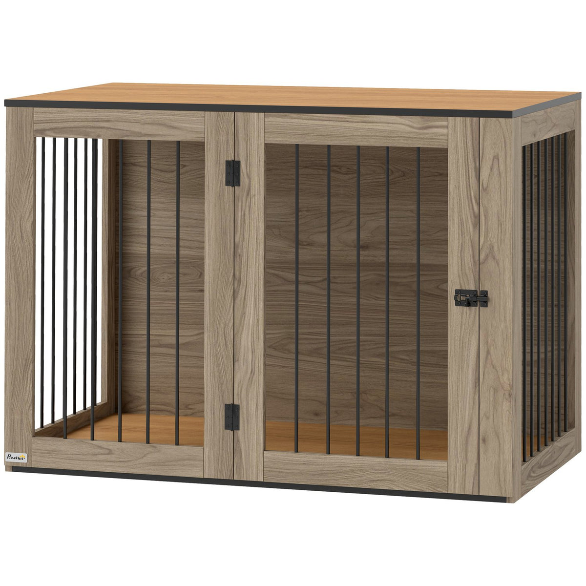 Dog cage furniture, dog box with door and window, side table for home, dog house for large dogs under 30 kg, steel, 106 x 60 x 76 cm, oak