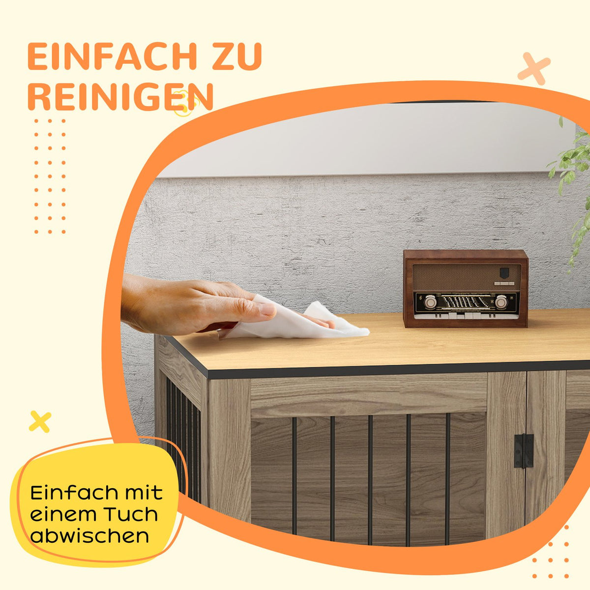 Dog cage furniture, dog box with door and window, side table for home, dog house for large dogs under 30 kg, steel, 106 x 60 x 76 cm, oak