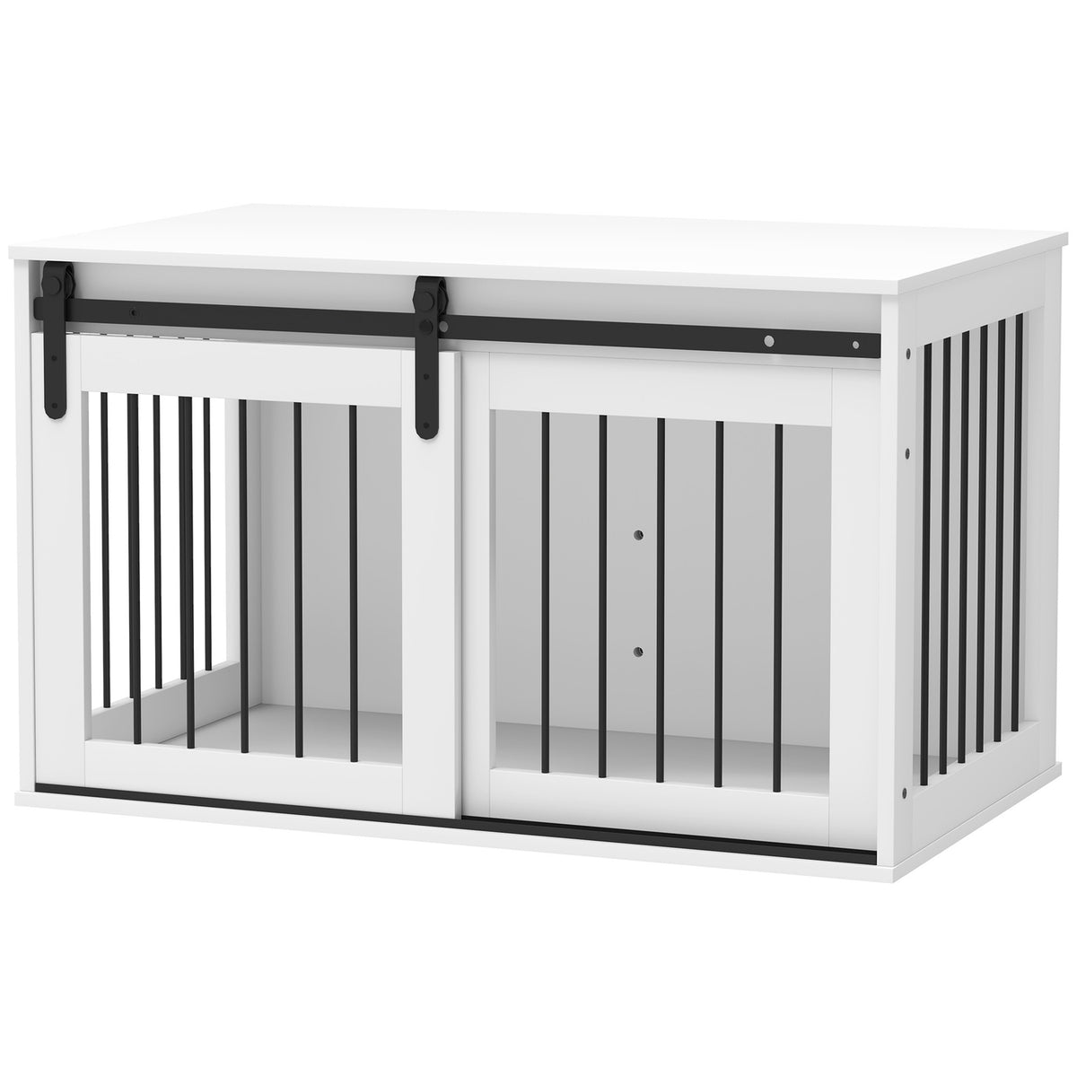 Dog crate with sliding door, ventilation, chipboard and steel, 98 x 58 x 61 cm, White