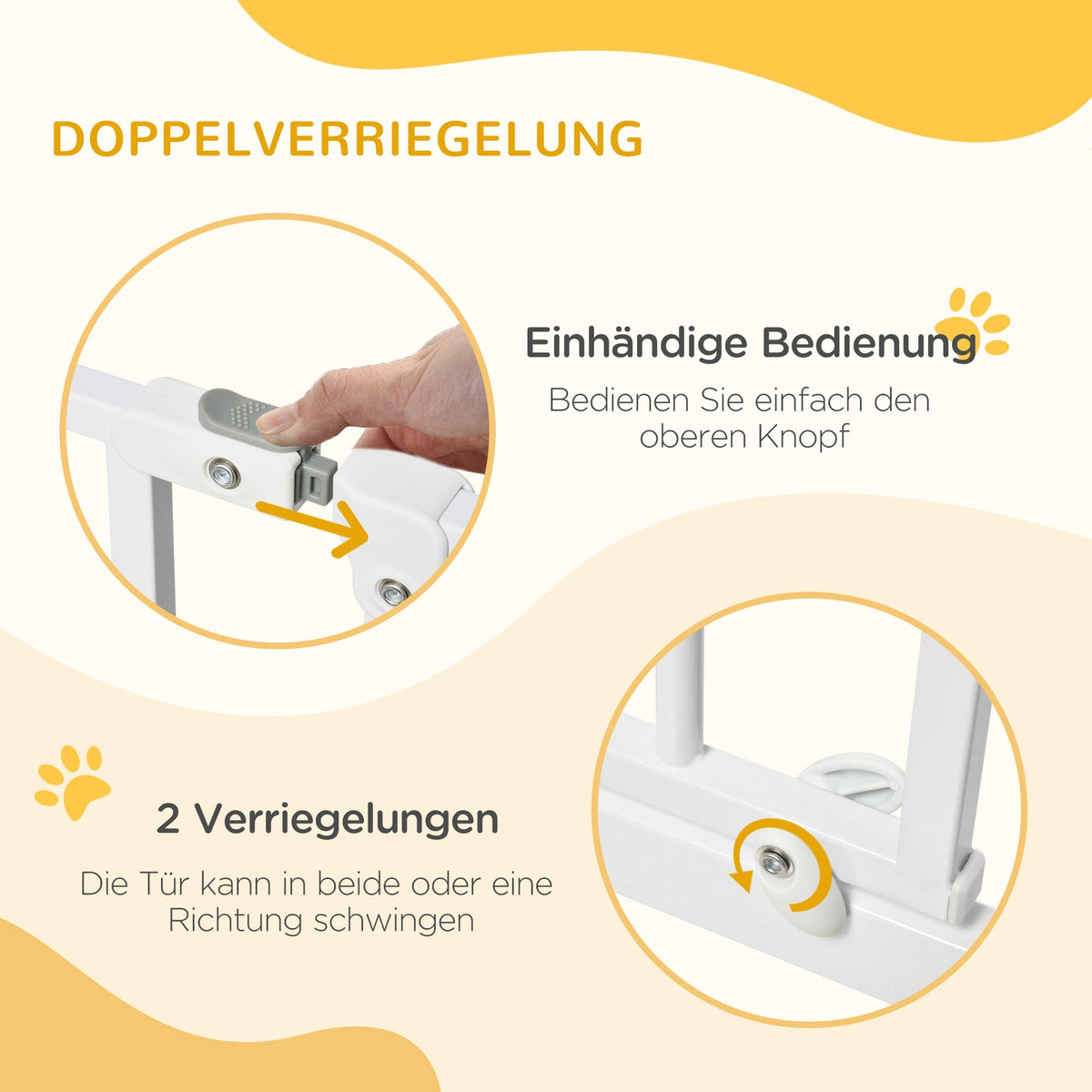 Dog door gate, length adjustable, installation without drilling, baby door gate, protective gate, two-way opening, white, 75-145 cm