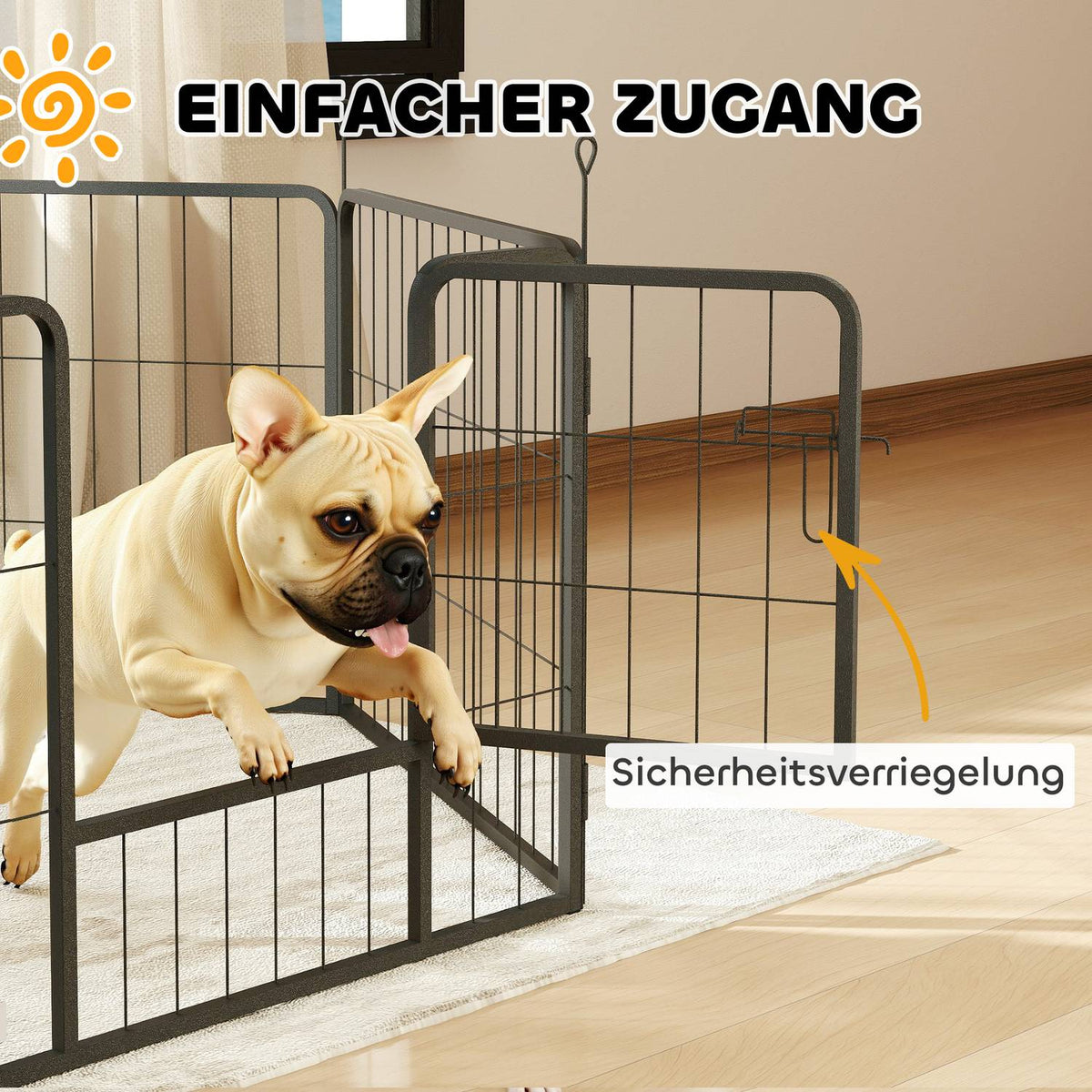 Dog fence, pet enclosure, 6 panels, steel, foldable, grey