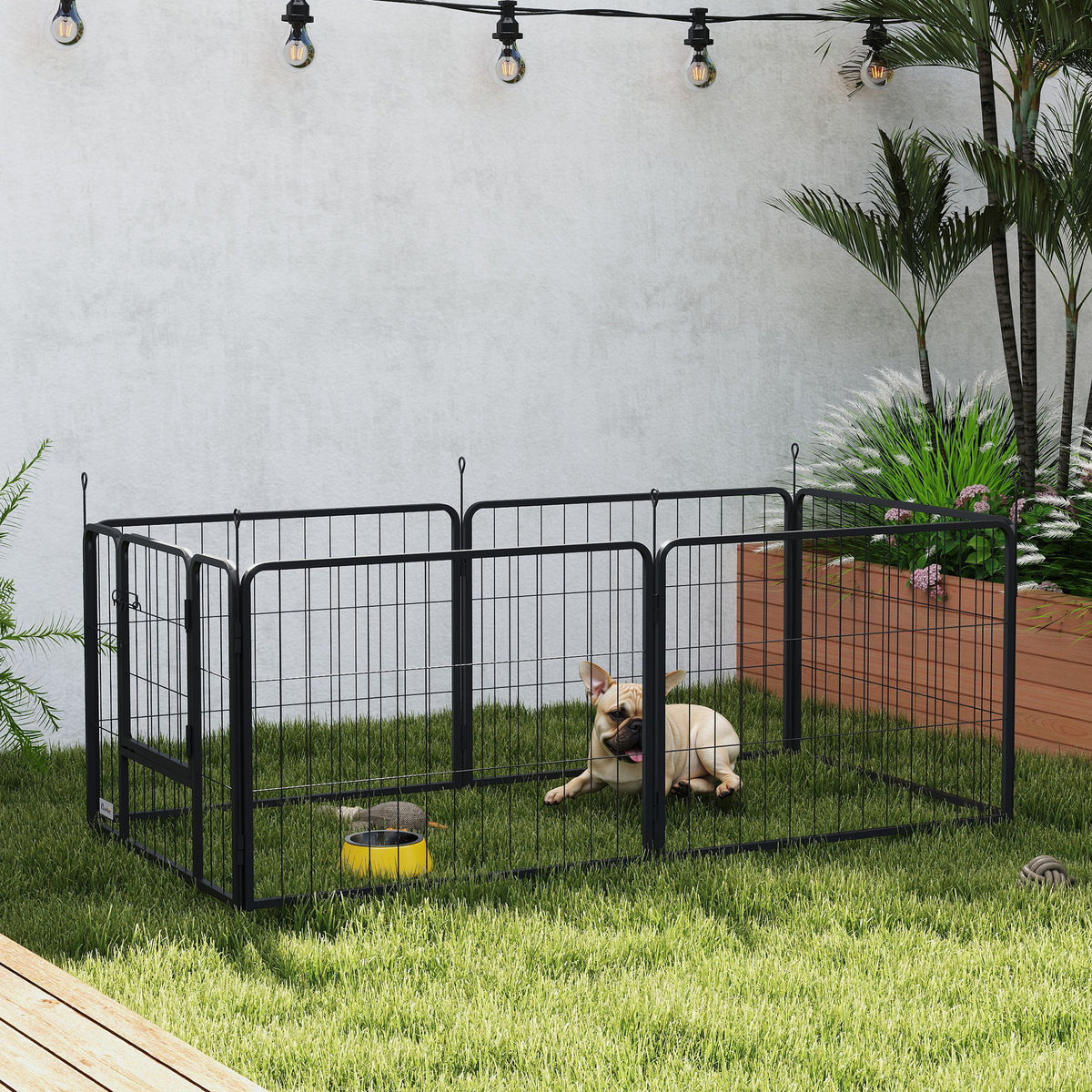 Dog fence, pet enclosure, 6 panels, steel, foldable, grey