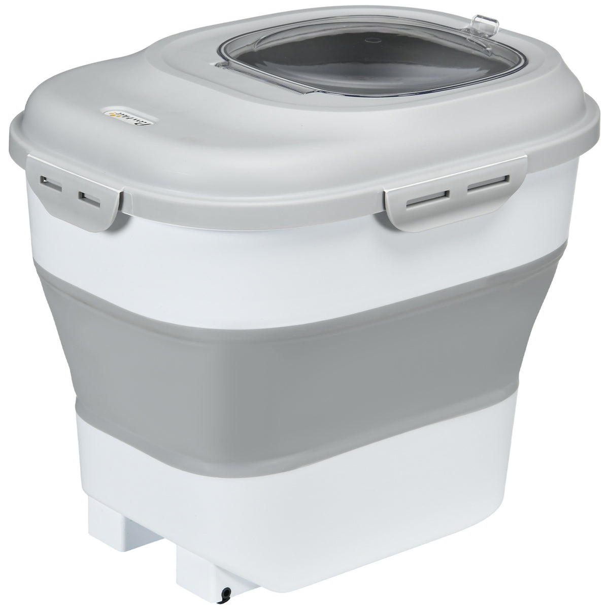 Dog food storage, 25L, 44x32x37cm, foldable, with 4-sided lid, wheels, bowls, measuring cup, scoop, plastic, gray