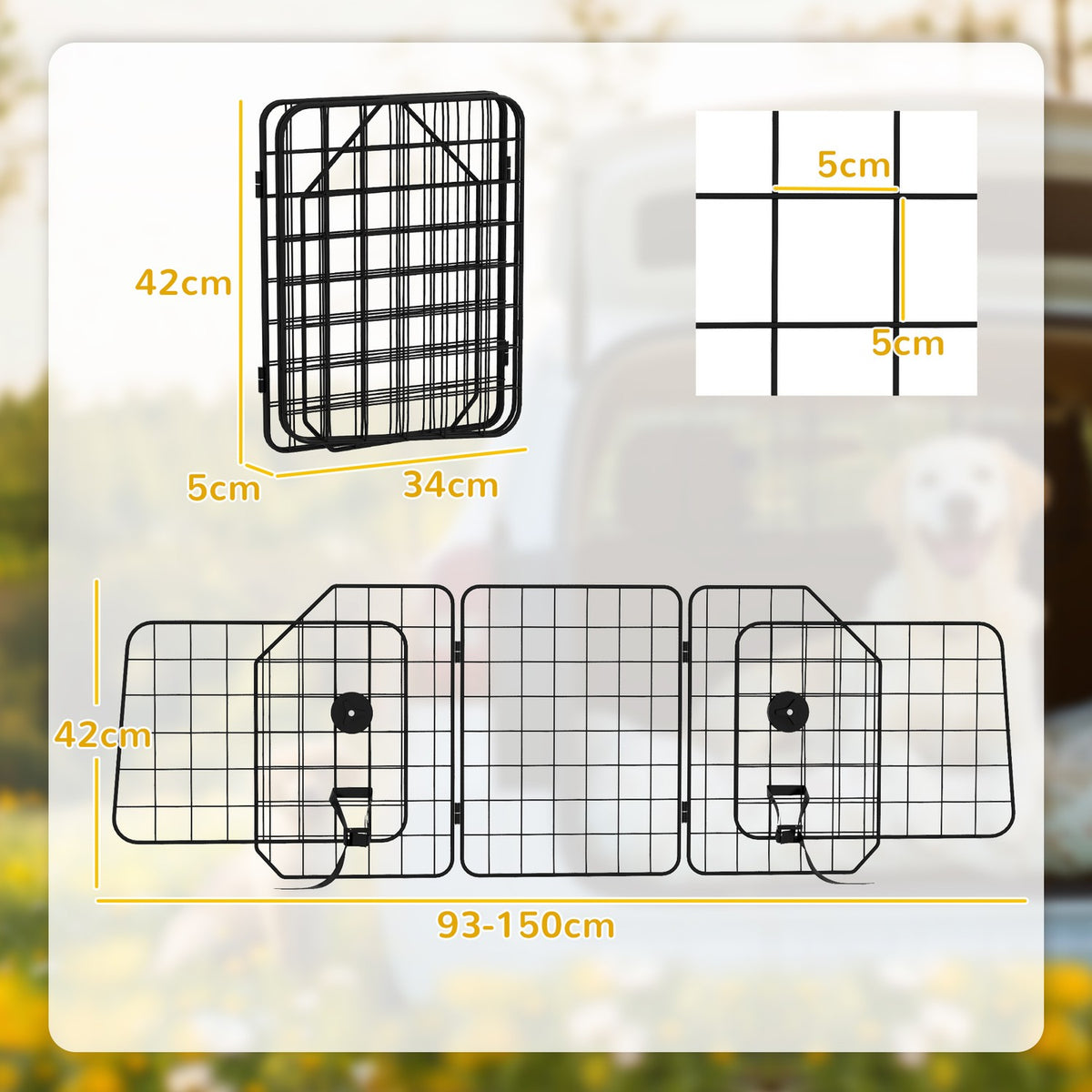 Dog guard car universal trunk grille dog guard divider adjustable steel black 93-150 x 42 cm