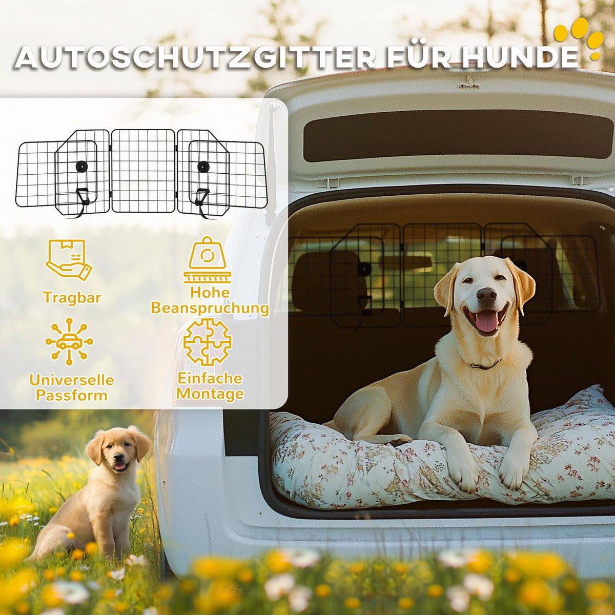 Dog guard car universal trunk grille dog guard divider adjustable steel black 93-150 x 42 cm