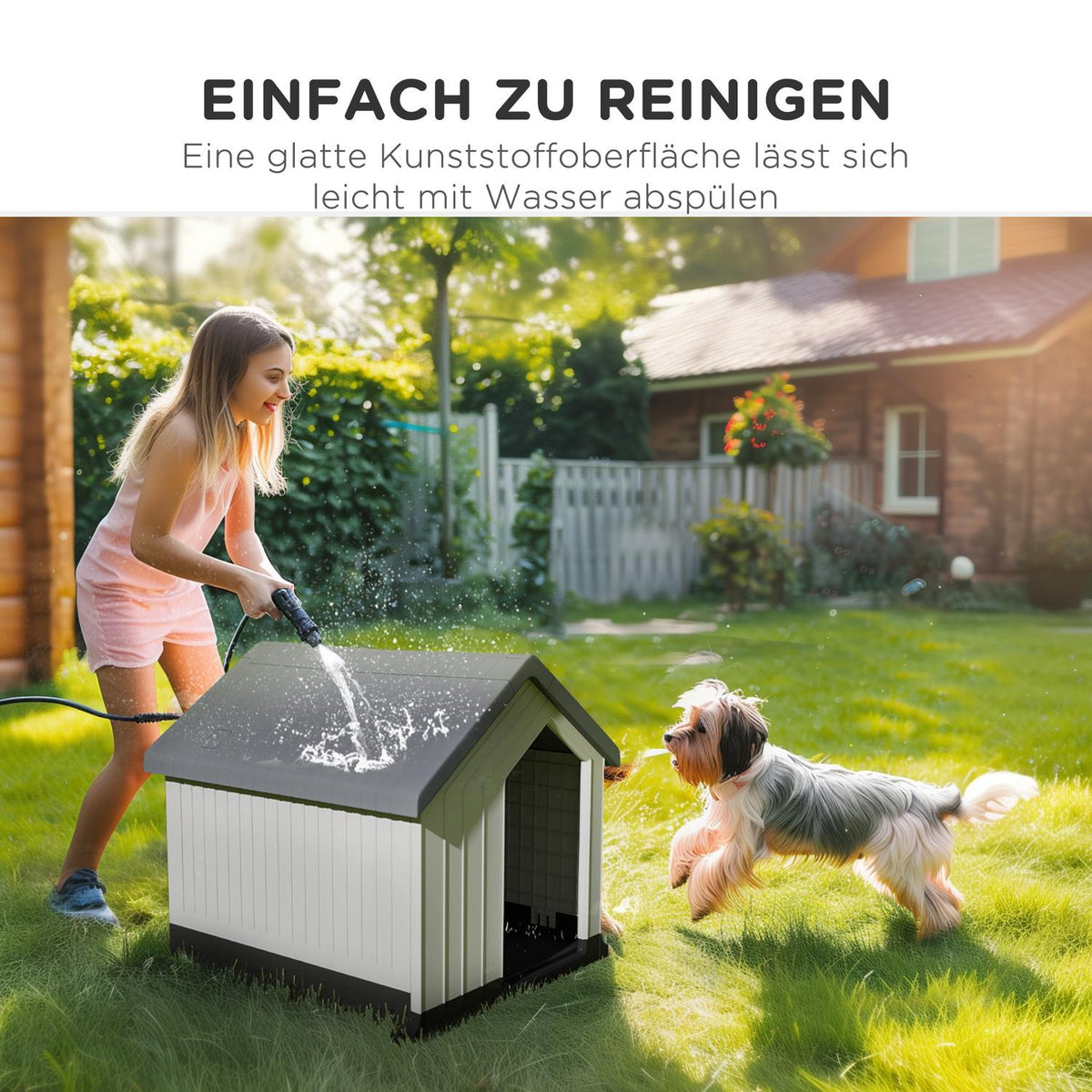 Dog house, dog house with asphalt roof, window, weatherproof small animal house, dog cave for mini and small dogs gray 62 x 61 x 60 cm