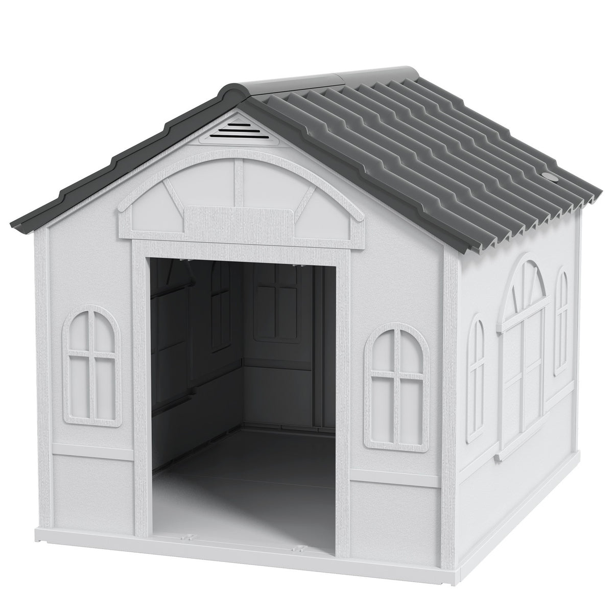 Dog house, dog house with gable roof, weatherproof small animal house for medium-sized dogs under 20 kg, outdoor dog house, 65 x 75.7 x 63 cm, gray