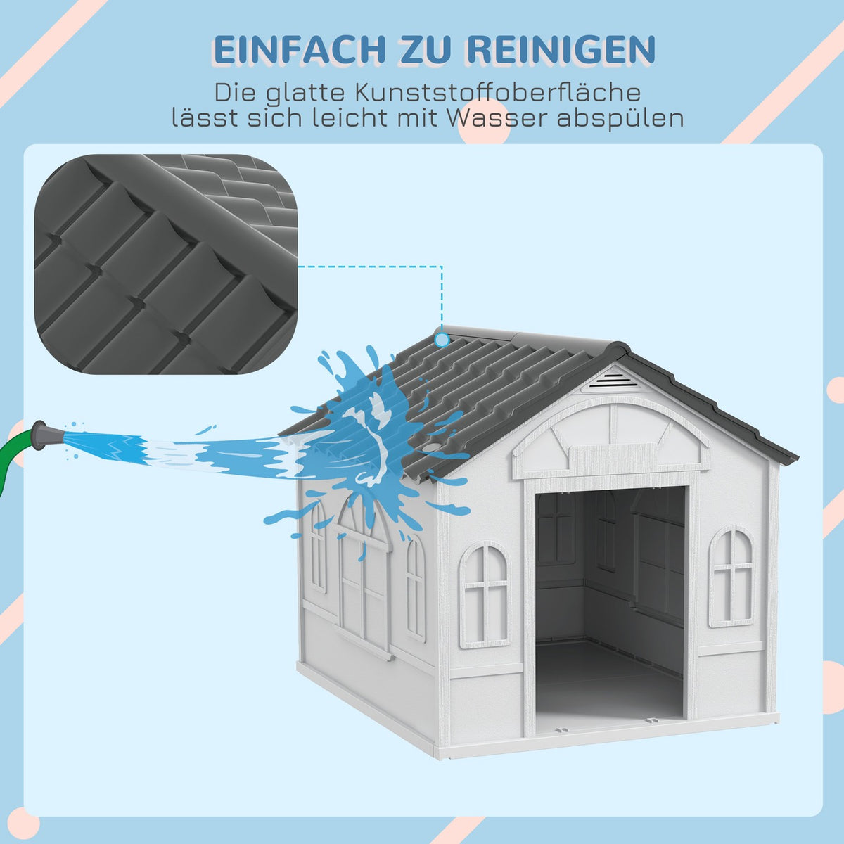 Dog house, dog house with gable roof, weatherproof small animal house for medium-sized dogs under 20 kg, outdoor dog house, 65 x 75.7 x 63 cm, gray