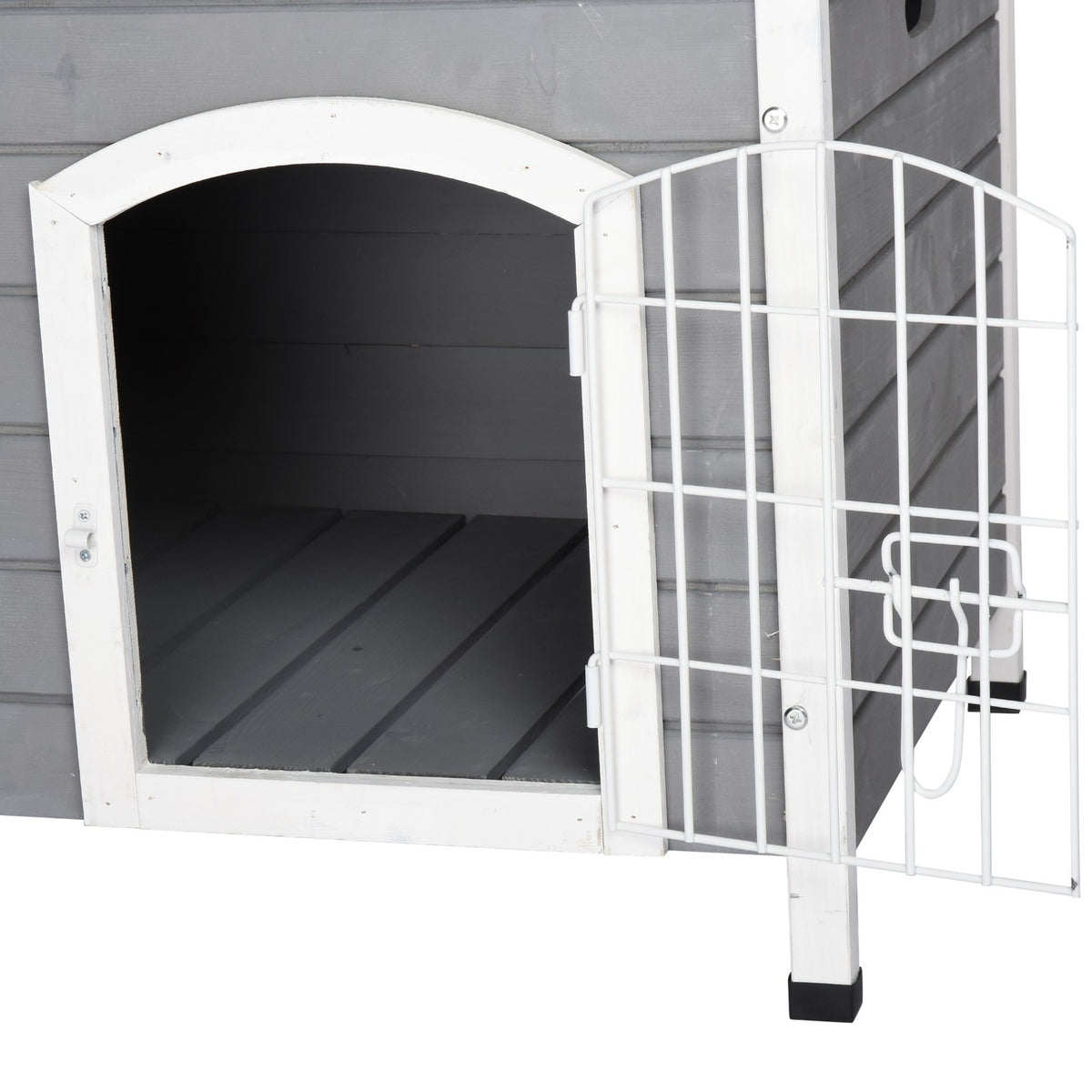 Dog house, waterproof dog house with door, mesh box for outdoor use, fir, grey, 80x55x53.5 cm