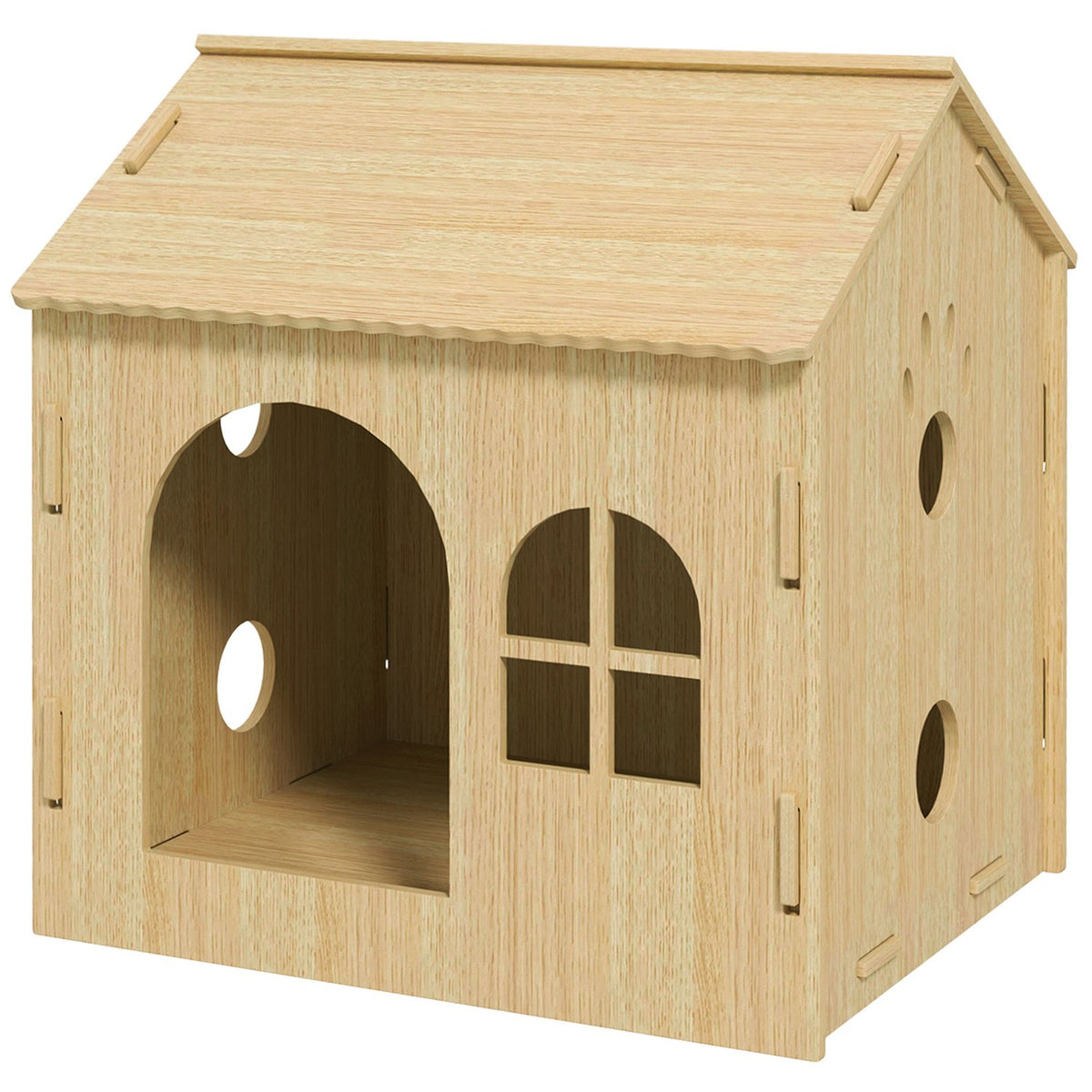 Dog house with window, cat house with cute paw design, assembly without screws, for small dogs under 4 kg, indoor, 49.5 x 41 x 51 cm, oak