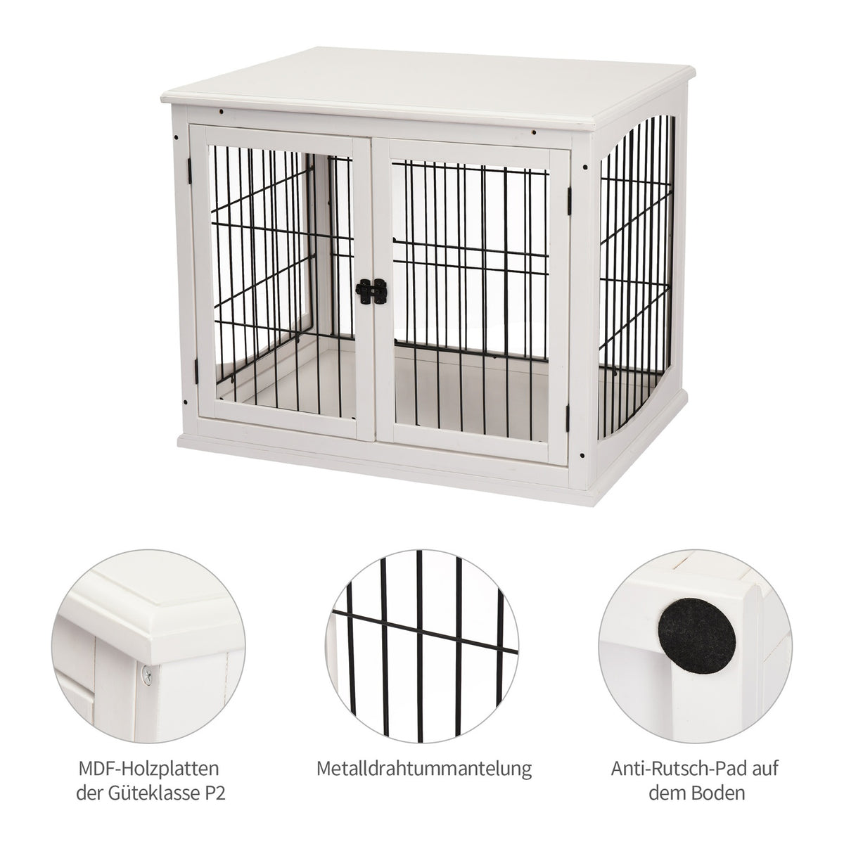 Dog kennel dog house transport box small animal cage for indoor use dog box animal cage pet MDF metal white 81 x 58.5 x 66 cm