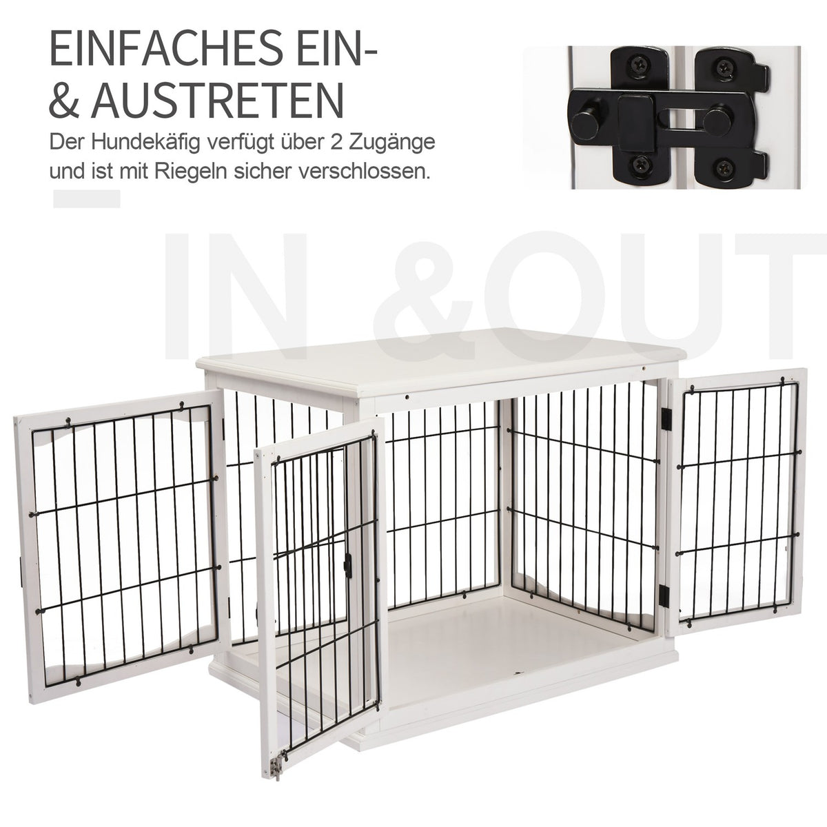 Dog kennel dog house transport box small animal cage for indoor use dog box animal cage pet MDF metal white 81 x 58.5 x 66 cm