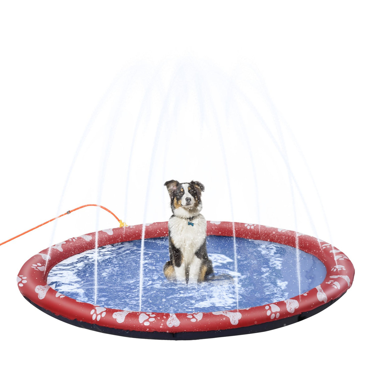 Dog pool for dogs, water mat, diameter 170 cm, dog paddling pool, splash water feature mat, non-slip, for garden, camping, red
