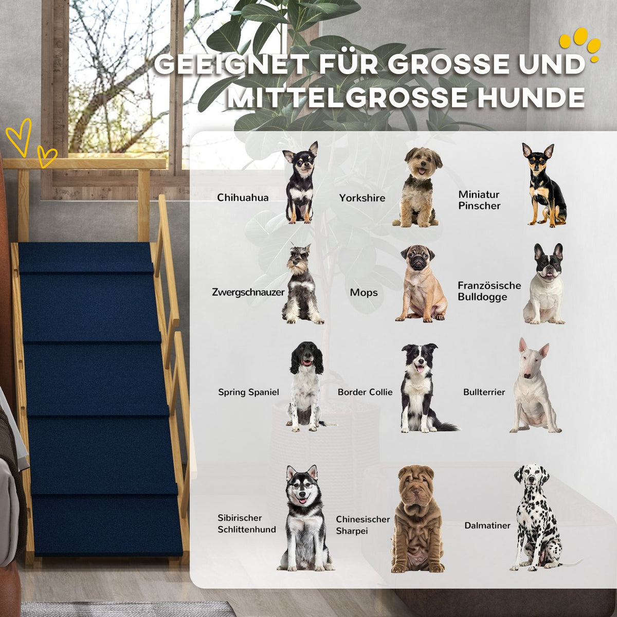 Dog ramp, foldable pet ramp with removable railings, non-slip dog entry aid, up to 40 kg, 85 x 40 x 78.5 cm, natural