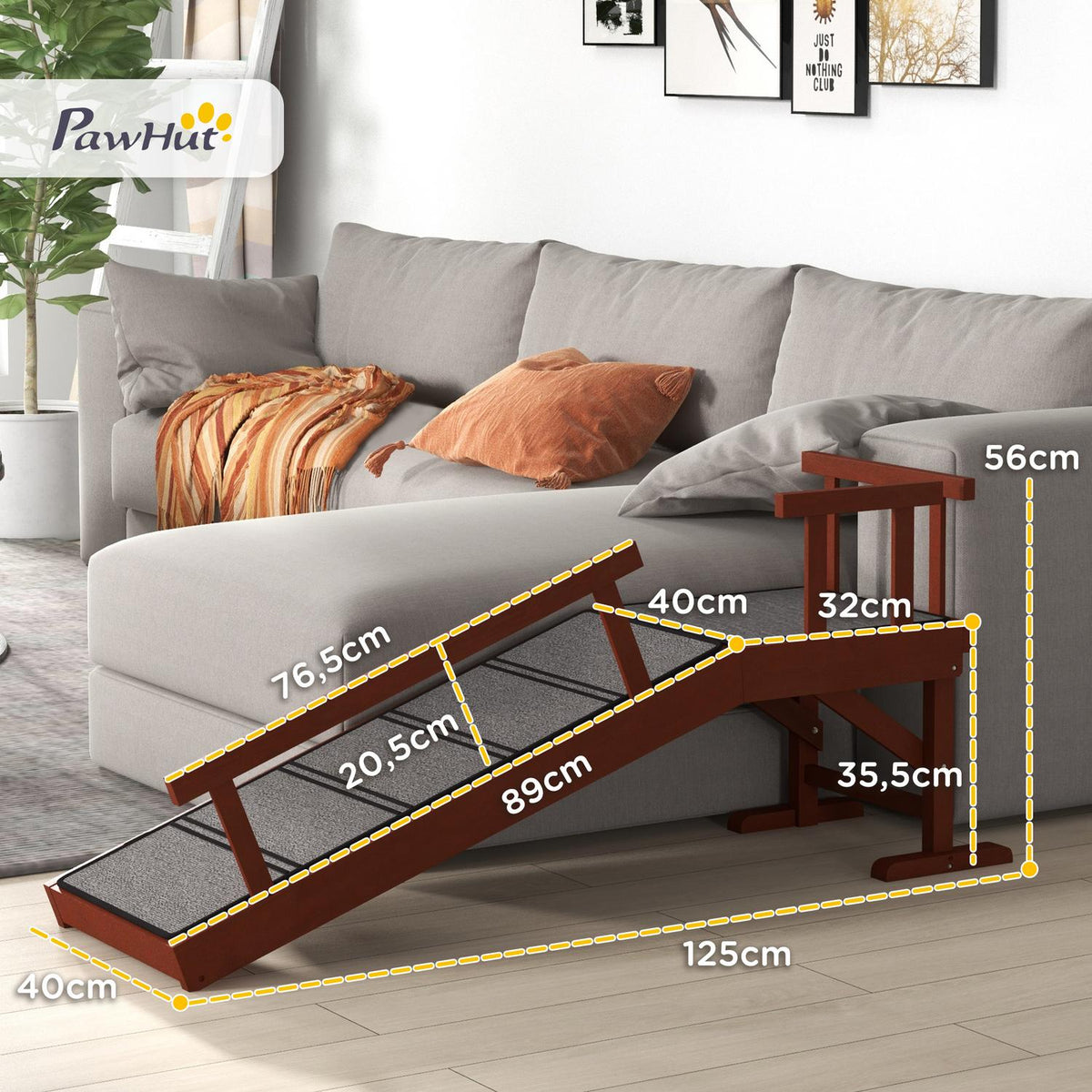 Dog ramp, up to 30 kg, pet ramp with removable railings, non-slip boot ramp, dog entry aid, 125 x 40 x 56 cm